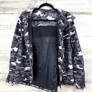 Calvin Klein Women’s XS Pink Camo Zip Up Hooded Performance Active Jacket NWT